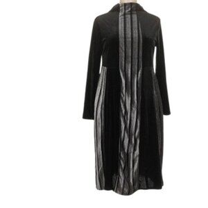 Vicky & Lucas Turtleneck Midi Dress Black Silver Stripe Velvet M